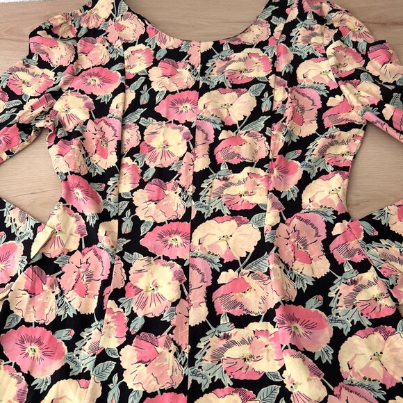Vintage 90s Ashley Brooke Long Sleeve Floral Rayon Swing Dress VTG 10 / Modern 6 - Picture 7 of 15